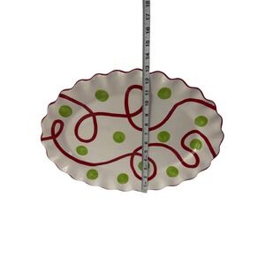 Oval Serving Platter Red Green Swirl Dots Ruffled Edge MSC Holiday Dish